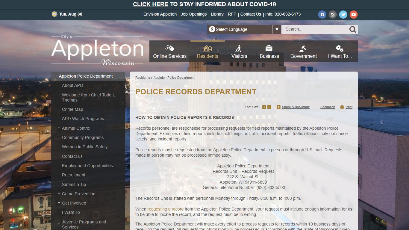 Police Records Department | Appleton, WI